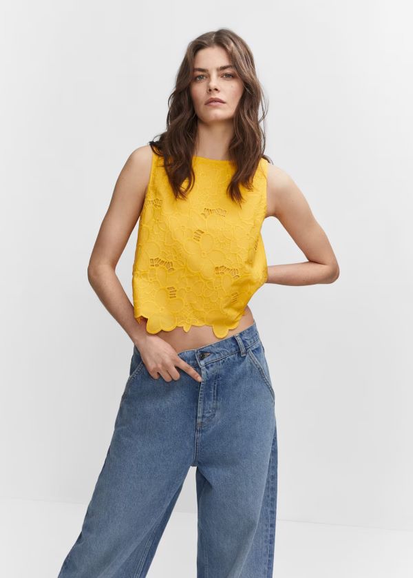 Mango Embroidered Openwork Blouse