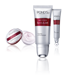 Pond’s Age Miracle Firm & Lift Face and Neck lifting Day Cream, P749/50g, Pond’s Age Miracle Firm & Lift Targeted Lifting Massager, P999/25ml, Pond’s Age Miracle Firm & Lift Eye Contour Lifter, P649/15ml