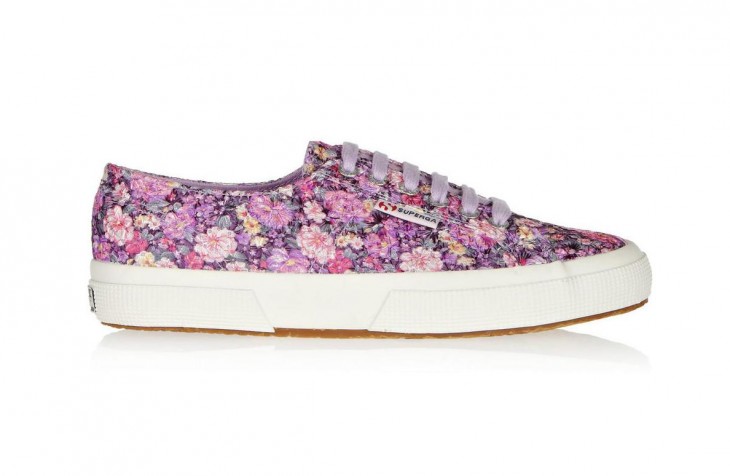 TRY: Superga 2750 Embroidered Floral Print features embroidery and lilac laces with a strong, breathable cotton upper in lightweight canvas and a natural vulcanized rubber sole.