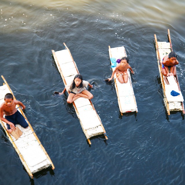 Styrofoam paddleboards made by these local Filipino children.