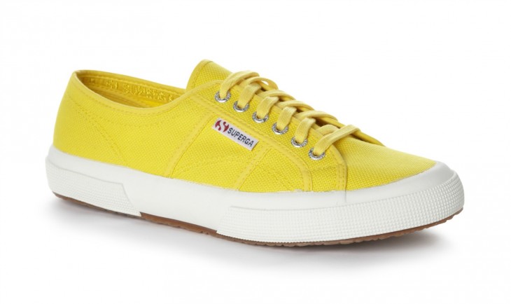 TRY: Superga 2750 Cotu Classic in White / Superga 2750 Cotu Classic – Sunflower, which features an extra strong, fully breathable, pure cotton upper in a lightweight, simple canvas design with a vulcanized rubber sole.