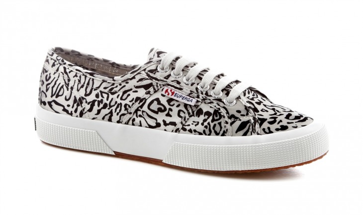 TRY: Superga 2750 in animal printed satin features spotted-print uppers in satin and a vulcanized natural rubber outsole.