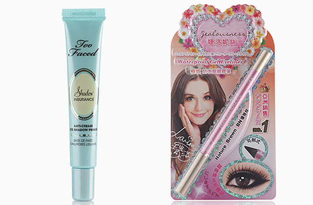 Try: Shadow Insurance Anti-Crease Eyeshadow Primer, P1,299, Too Faced (left) and Waterproof Gel Eyeliner, P810, Jealousness (right)