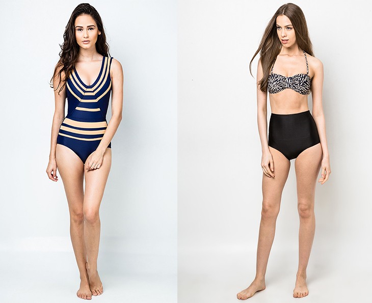 Try: Sculpting Cup Sleeve Deep Back Maillot, P2,450, Yuminum Bikini at Zalora (left); Ibiza Highwaist Bikini set, P750, Tomato at Zalora (right)