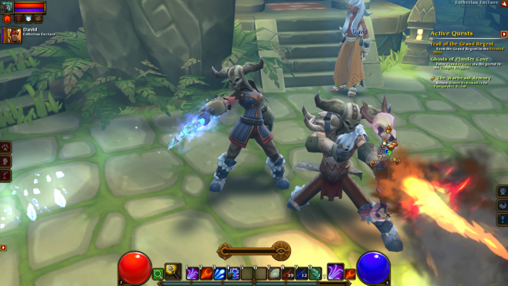 In-game screenshot of mine and my husband's characters in Torchlight 2