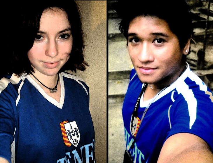 Proudly wearing his Ateneo football jersey that he mailed to me