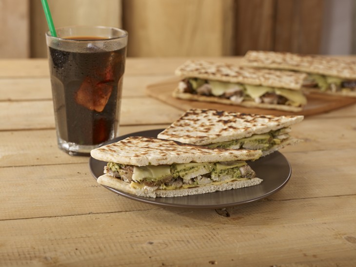 Chicken Pesto and Shiitake Mushroom Melt on Flat Bread