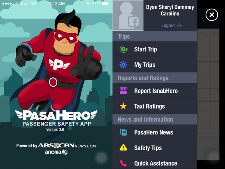 Screenshots of the PasaHero app taken directly from the author’s phone