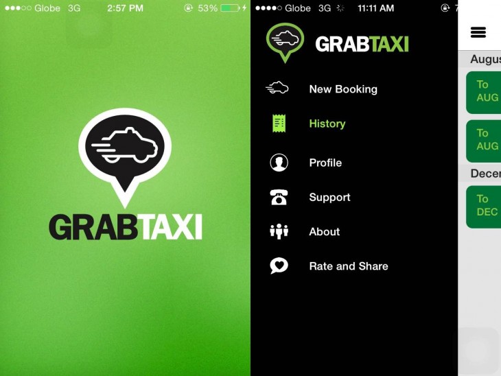 Screenshots of the GrabTaxi app taken directly from the author’s phone