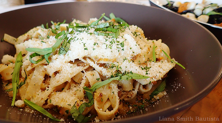 Ragu Ala Bolognese, P320 Hand-made fettuccine, organic beef (ground in-house), organic tomato sauce, mixed herbs (tarragon, parsley, and basil)