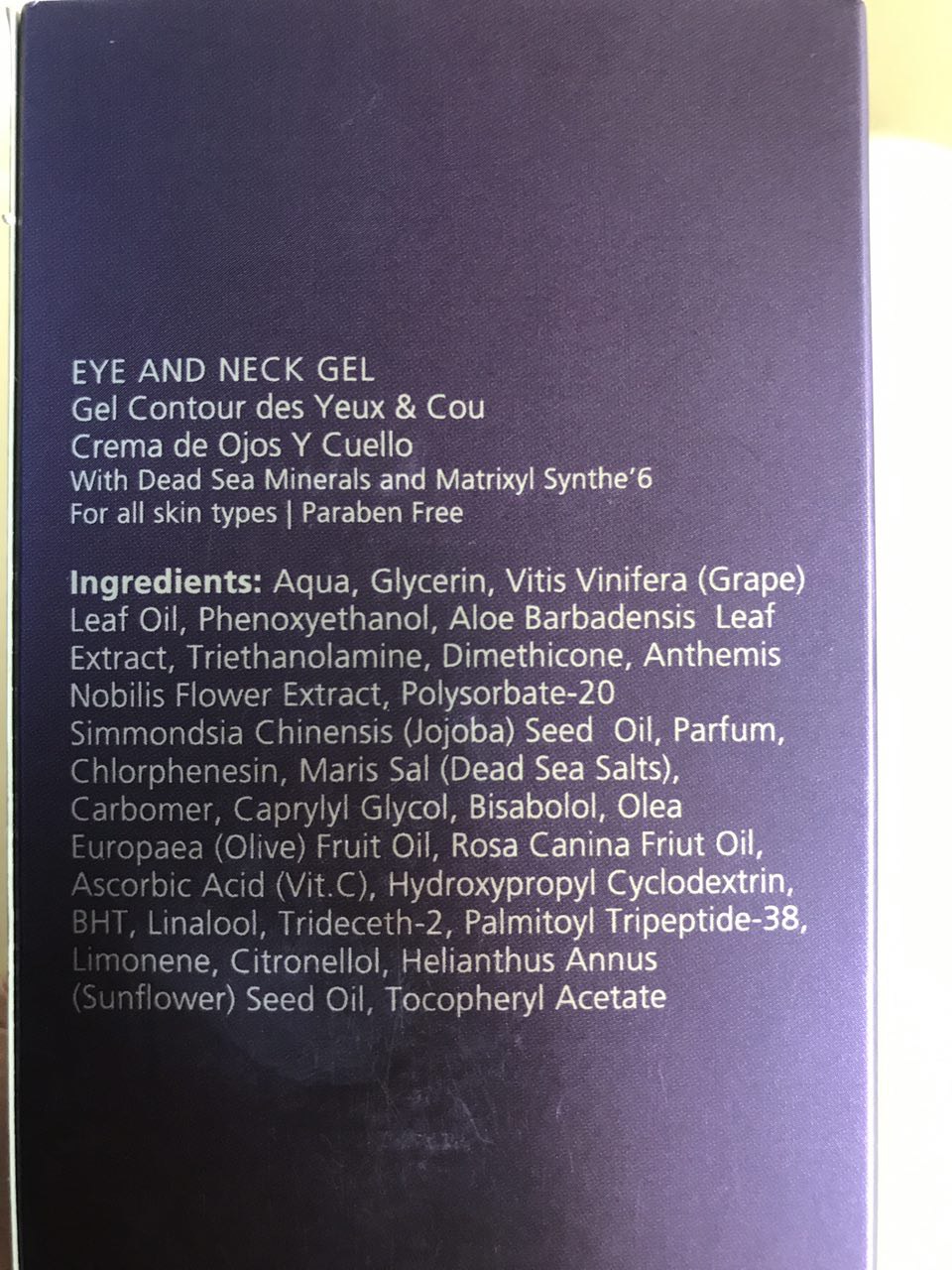 Ingredients of the Jericho Premium Eye and Neck Gel