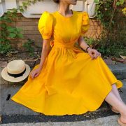 yellow puff sleeve dress