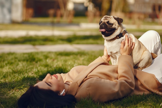 Photo of woman in Brown Coat holding her dog