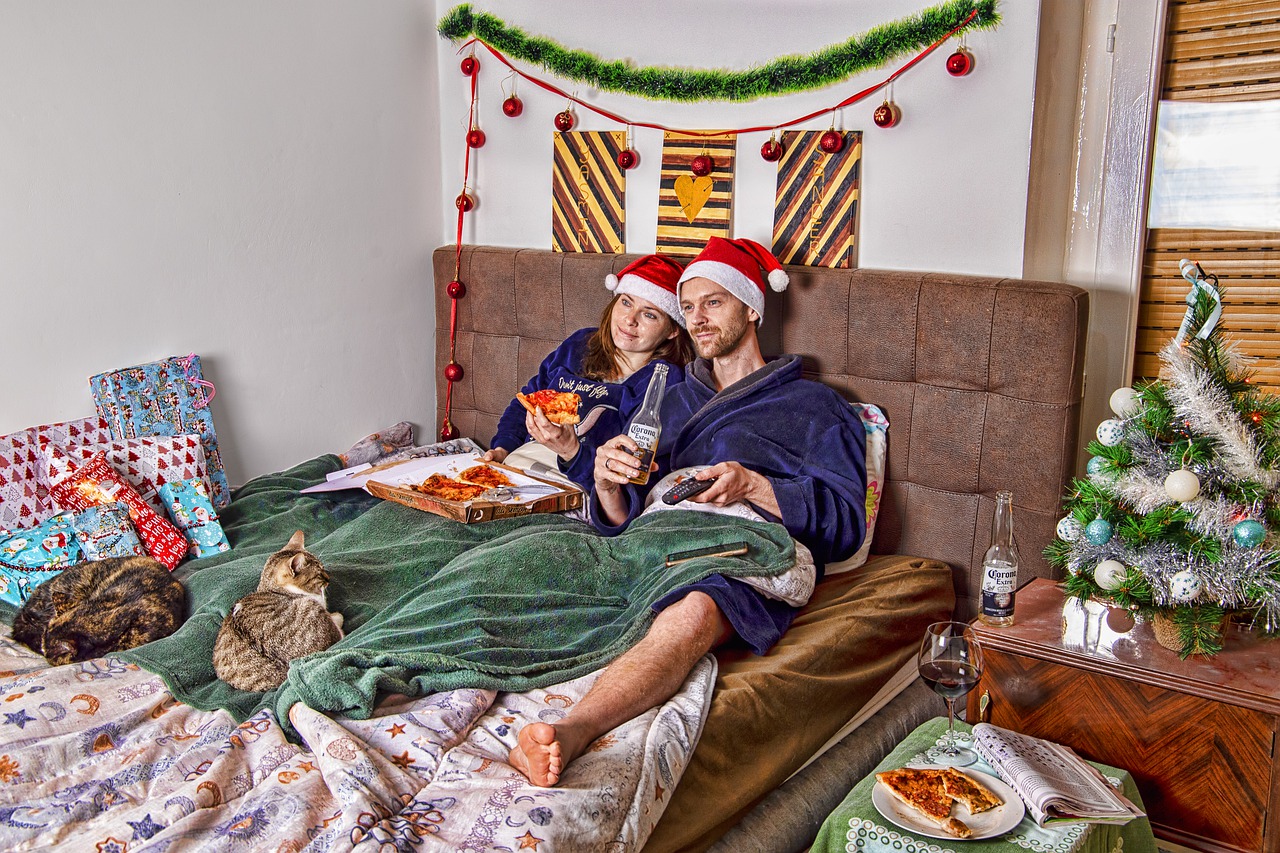 Couple wearing santa hat