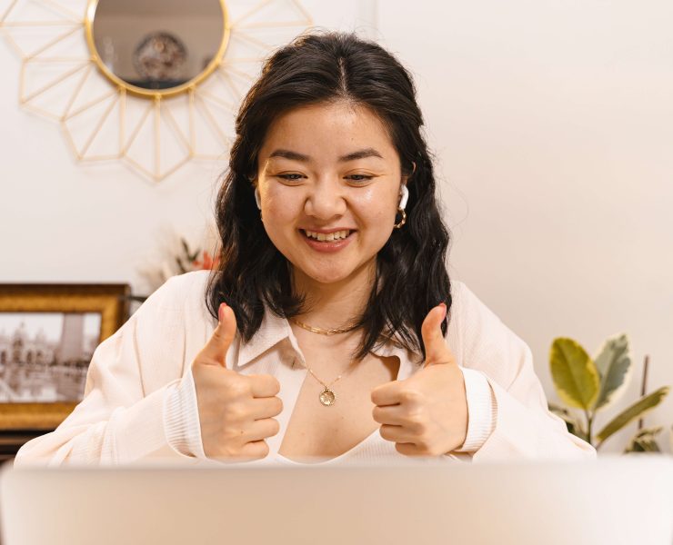 Woman with make up in a zoom meeting