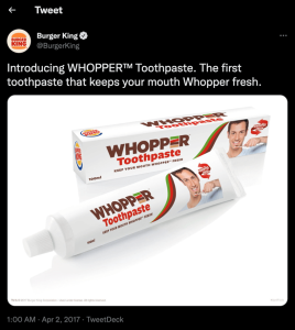 BK toothpaste april fools prank