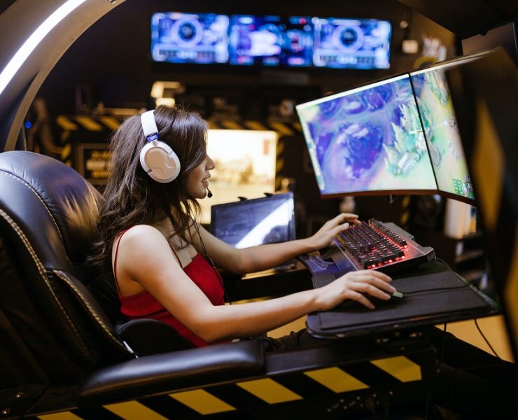 A Woman Playing a Video Game