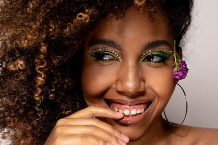 Woman with rhinestone Eye Makeup