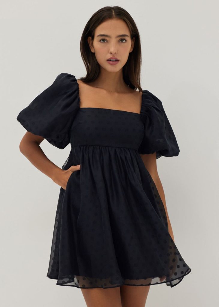 Monique Padded Jacquard Organza Babydoll Dress