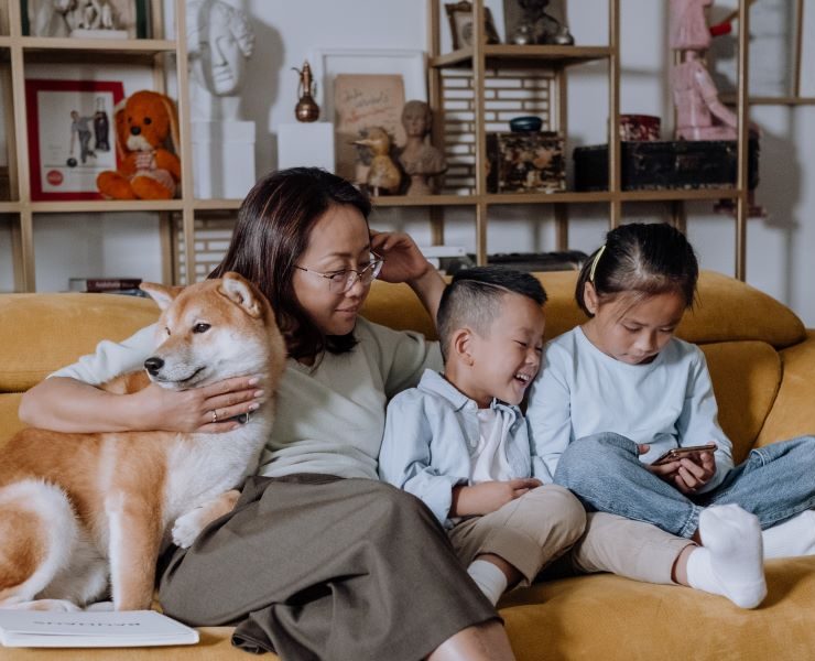 family sitting on a couch