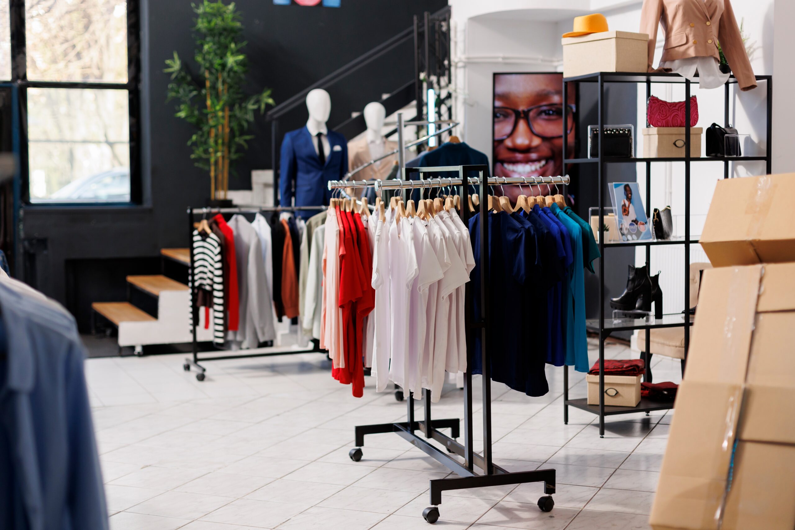 clothes hanging on racks