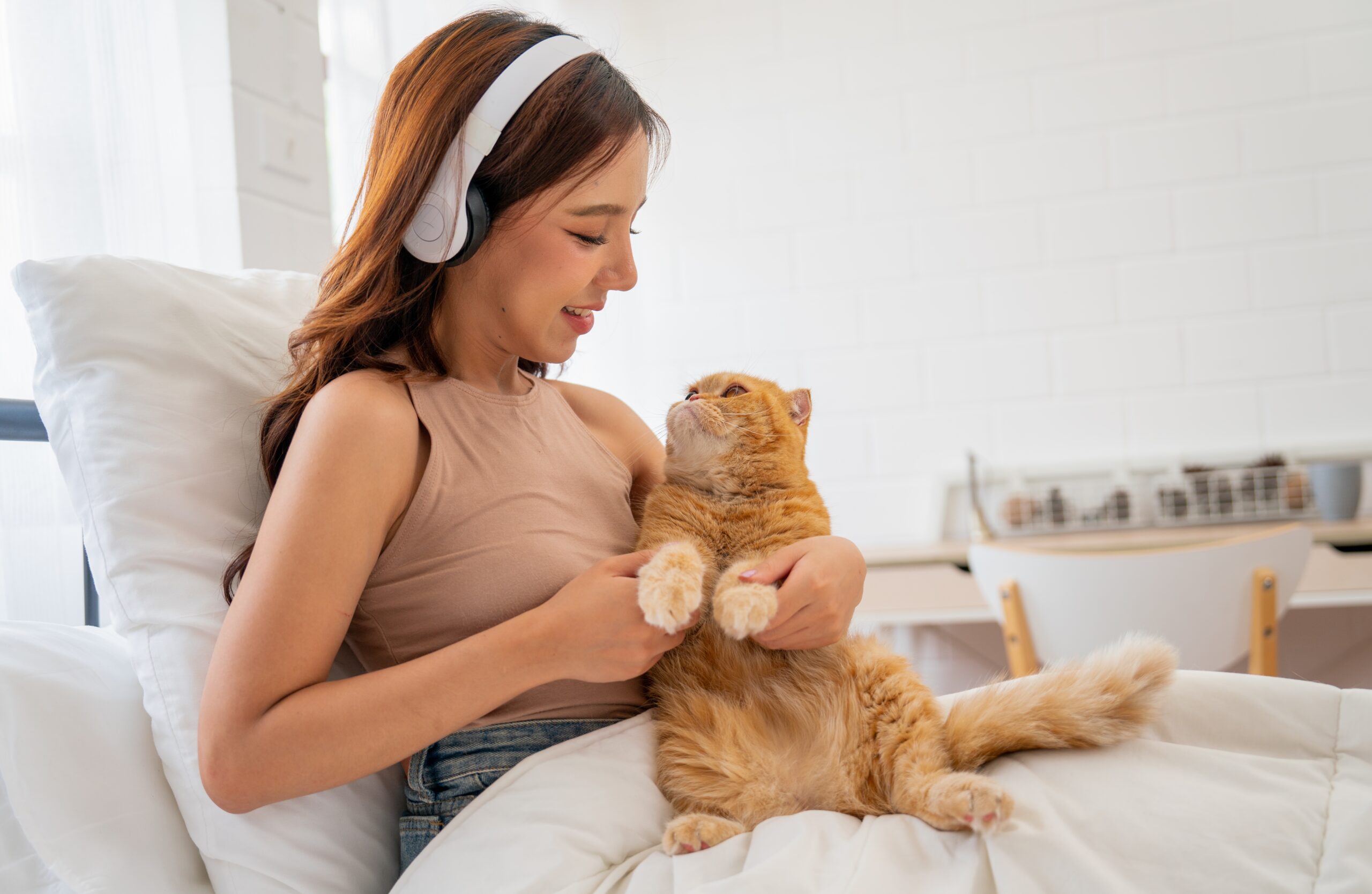 a woman with her cat