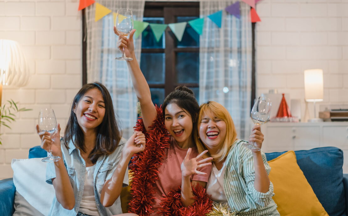 group of asian women party at home