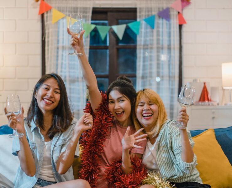 group of asian women party at home