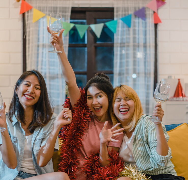 group of asian women party at home
