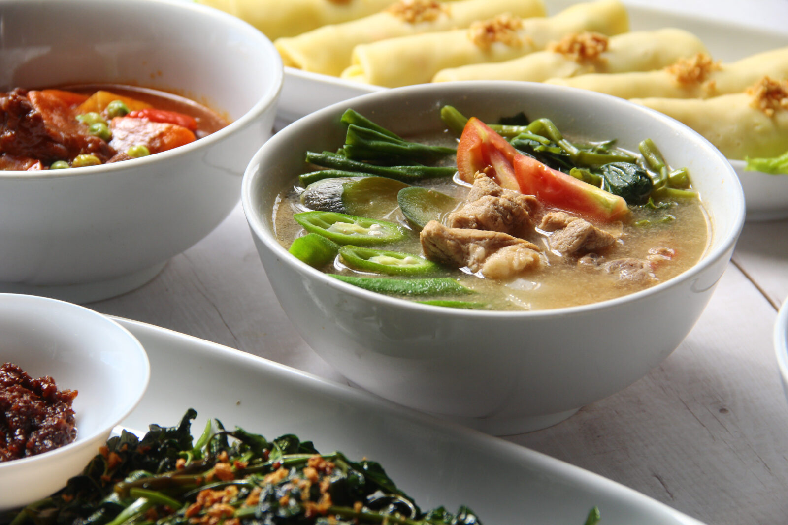 Pork Sinigang or pork and vegetables in tamarind broth.